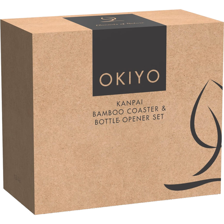 Okiyo Kanpai Bamboo Coaster & Bottle Opener Set