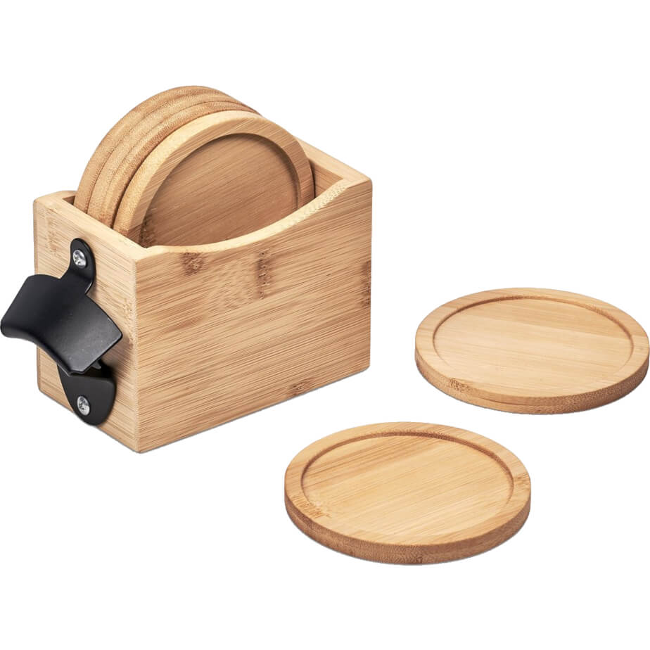 Okiyo Kanpai Bamboo Coaster & Bottle Opener Set