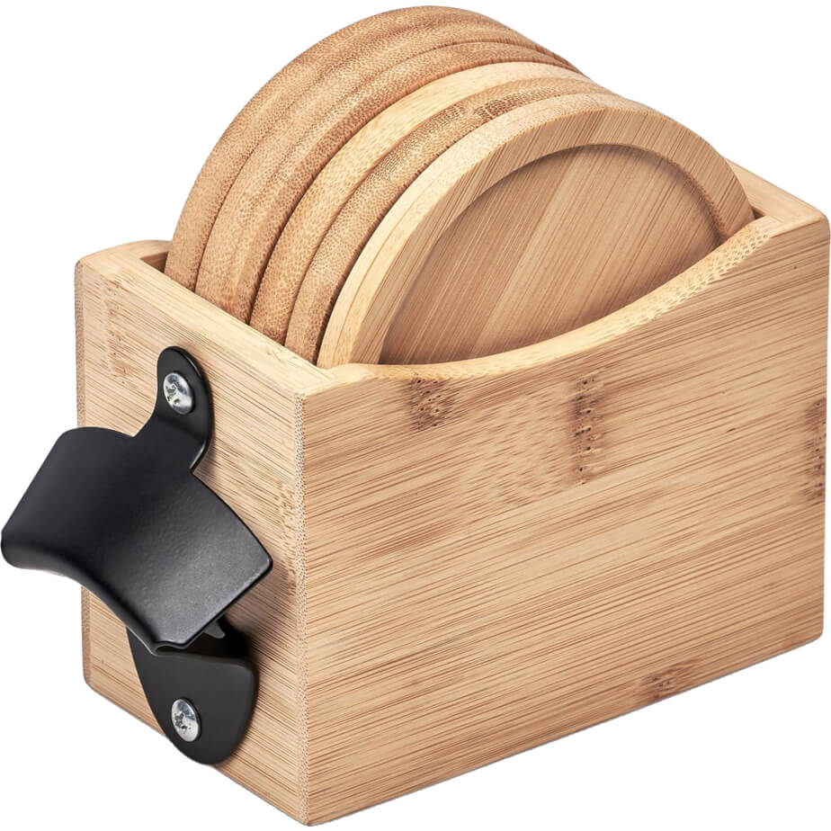 Okiyo Kanpai Bamboo Coaster & Bottle Opener Set